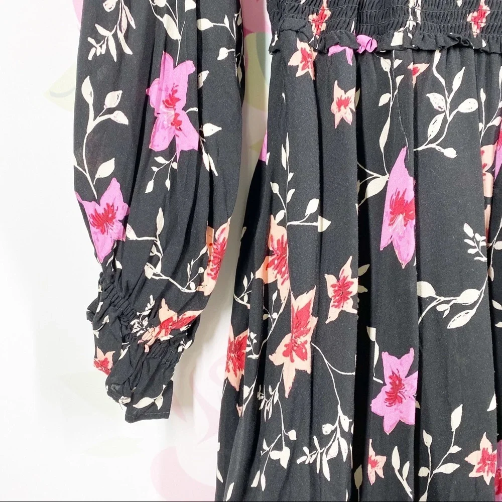 NEW Free People Lighten Up Floral Black Combo Mini Dress XS